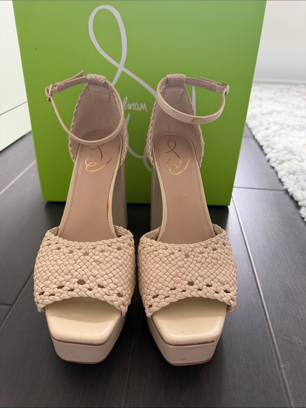 Sam Edelman Blush Woven Platform Ankle-Strap Sandals